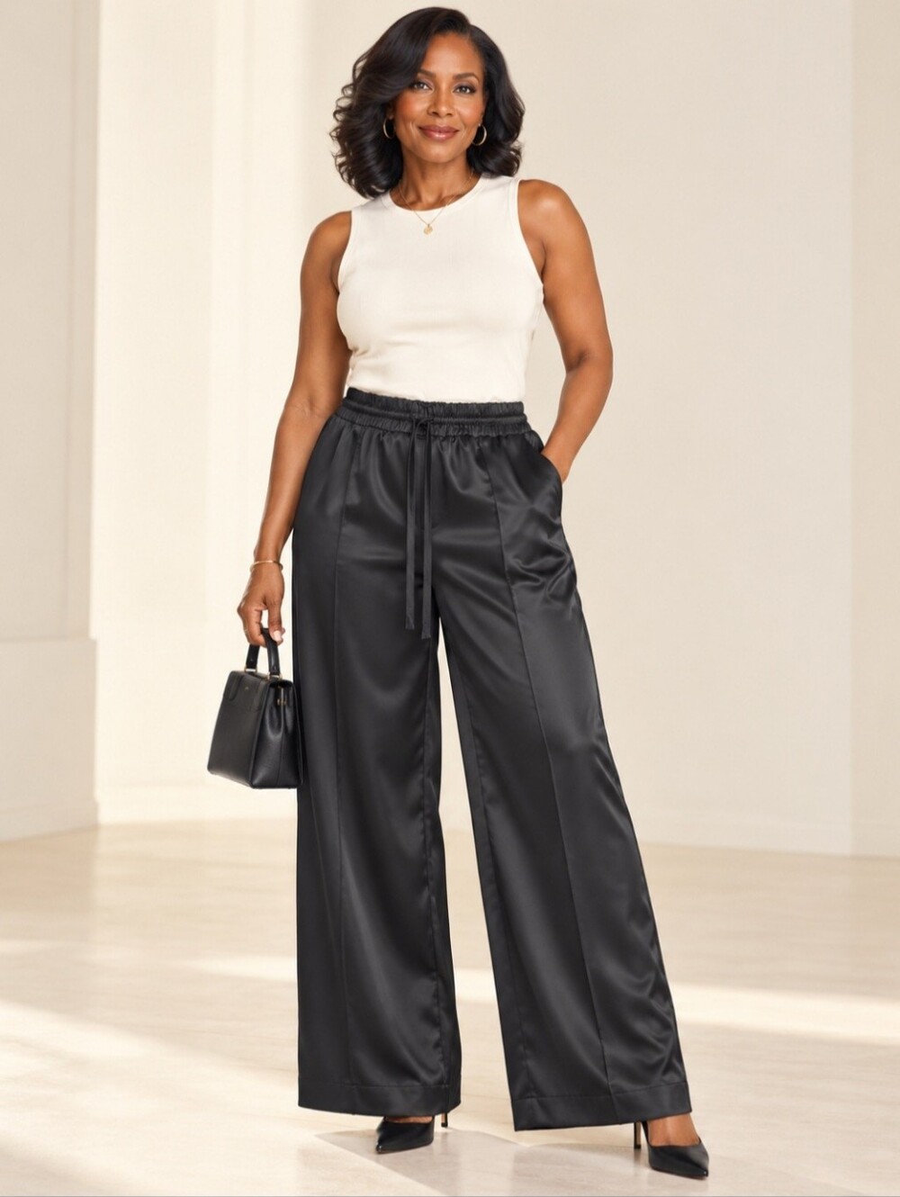 Zara Wide Leg Satin Track PANT